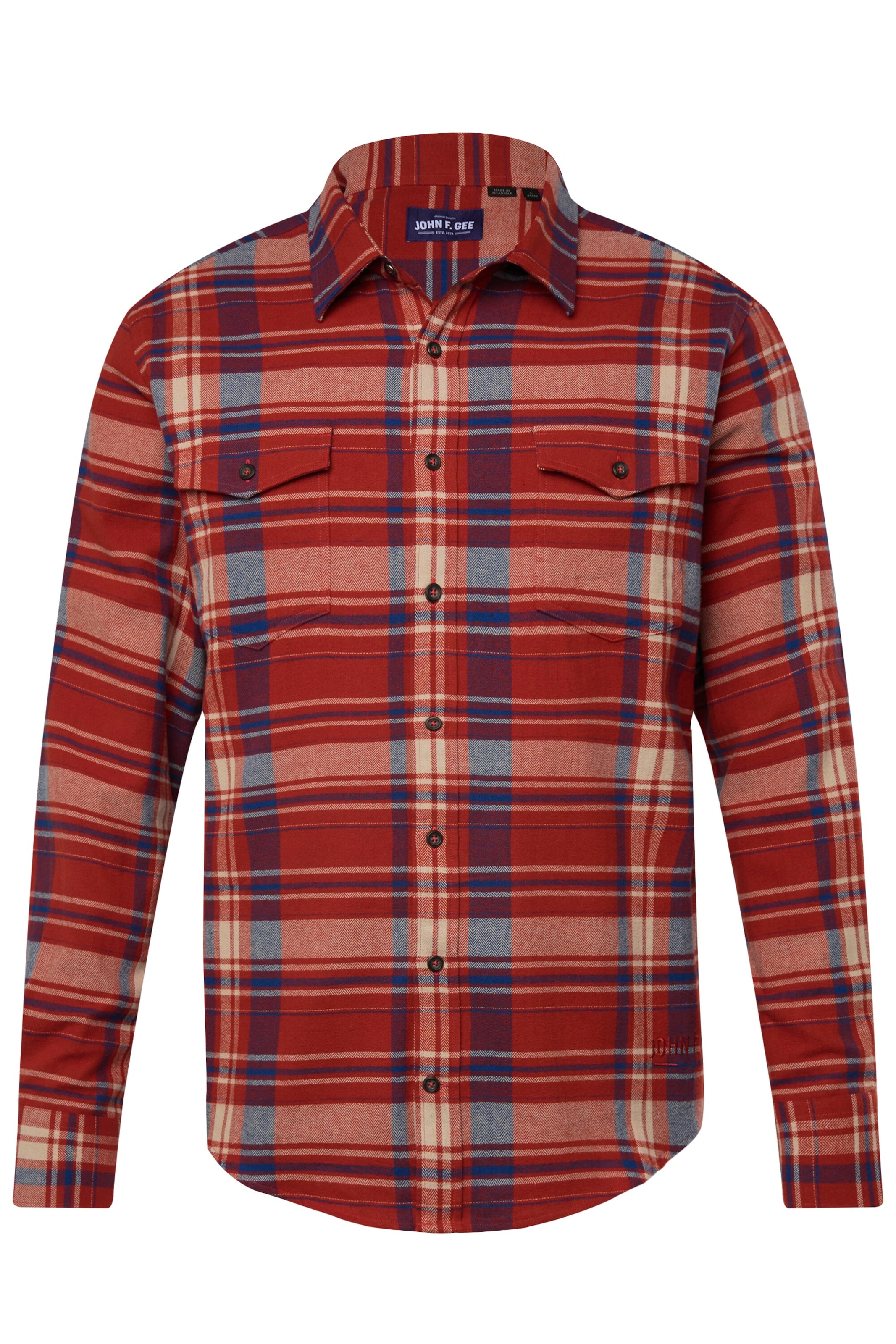 John F. Gee Comfort fit Overhemd in Rood: voorkant