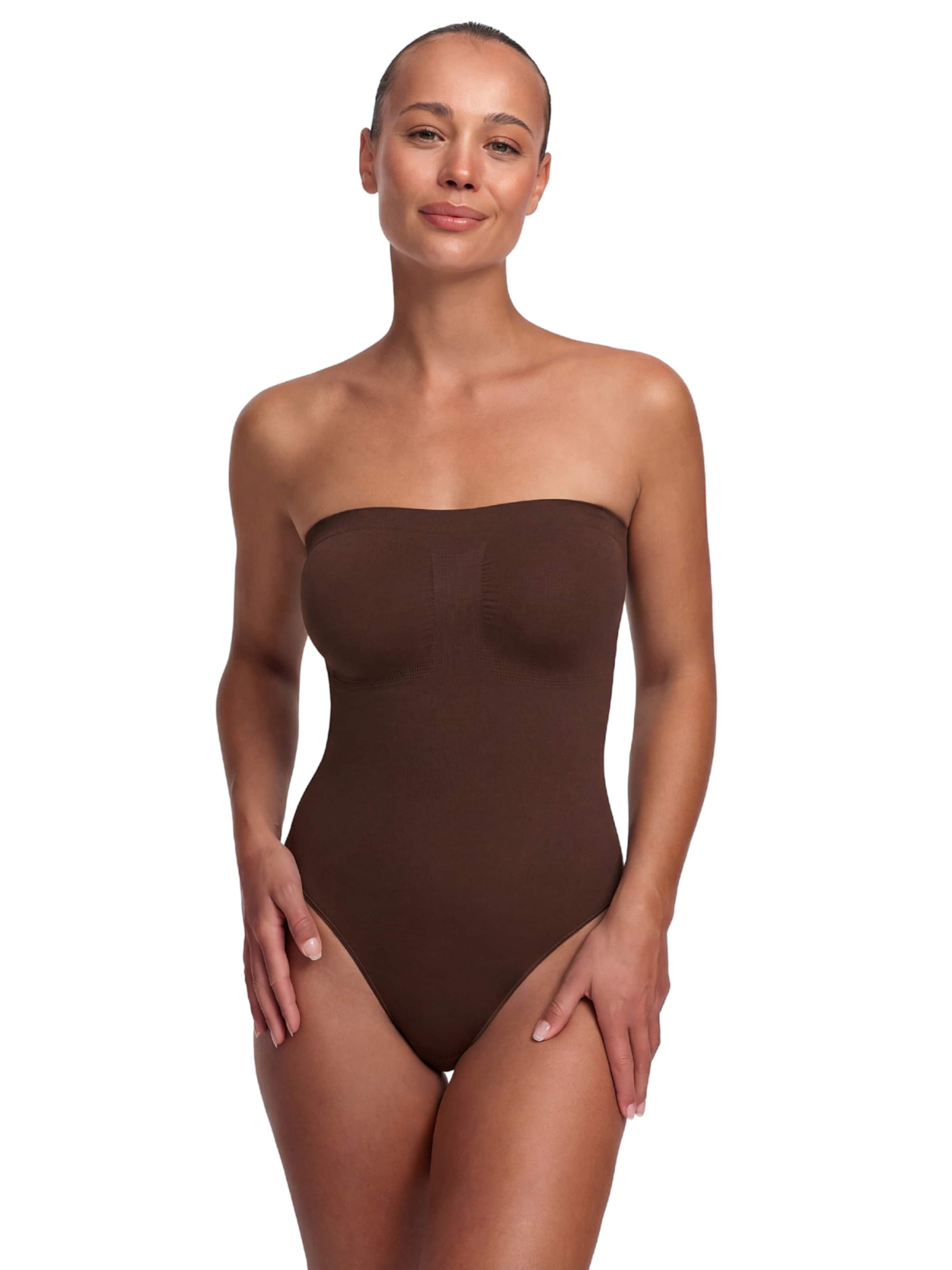 Body modelant 'Trägerloser Bodysuit Sculpting Shapewear mit String' cfab (formerly creamy fabrics) en marron : devant