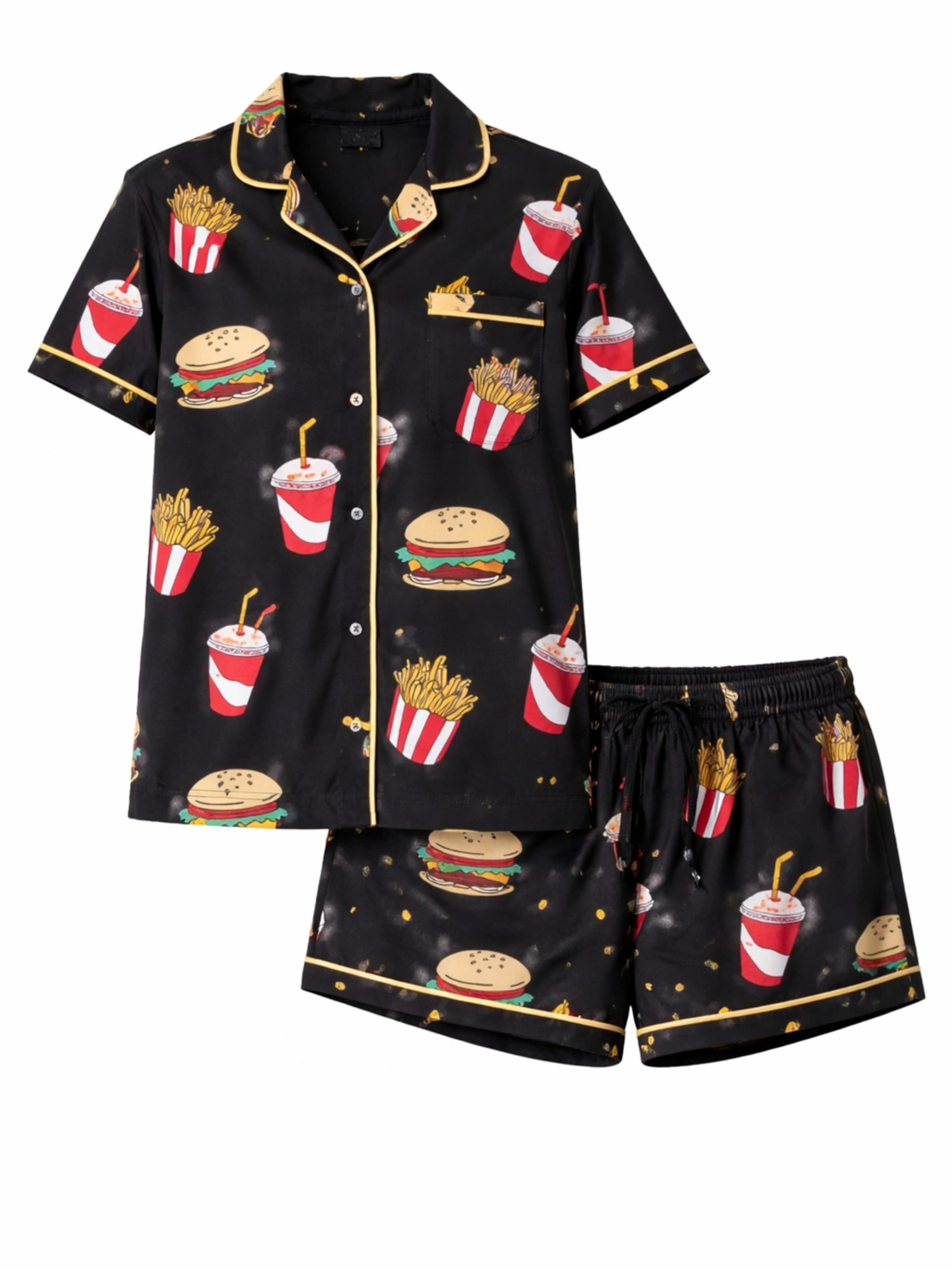 LEAFLETIC Korte pyjama 'Leafletic Women’s Printed Night Wear Short Set' in Zwart: voorkant