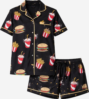 LEAFLETIC Korte pyjama 'Leafletic Women’s Printed Night Wear Short Set' in Zwart: voorkant