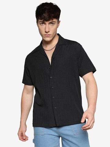 Coupe regular Chemise 'Zion ' Campus Sutra en noir : devant