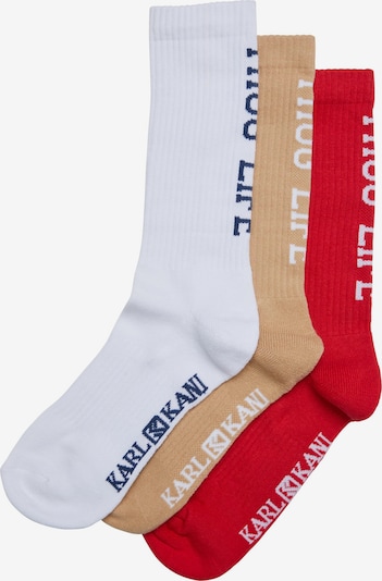 Karl Kani Chaussettes 'Thug Life' en beige / rouge / noir / blanc, Vue avec produit