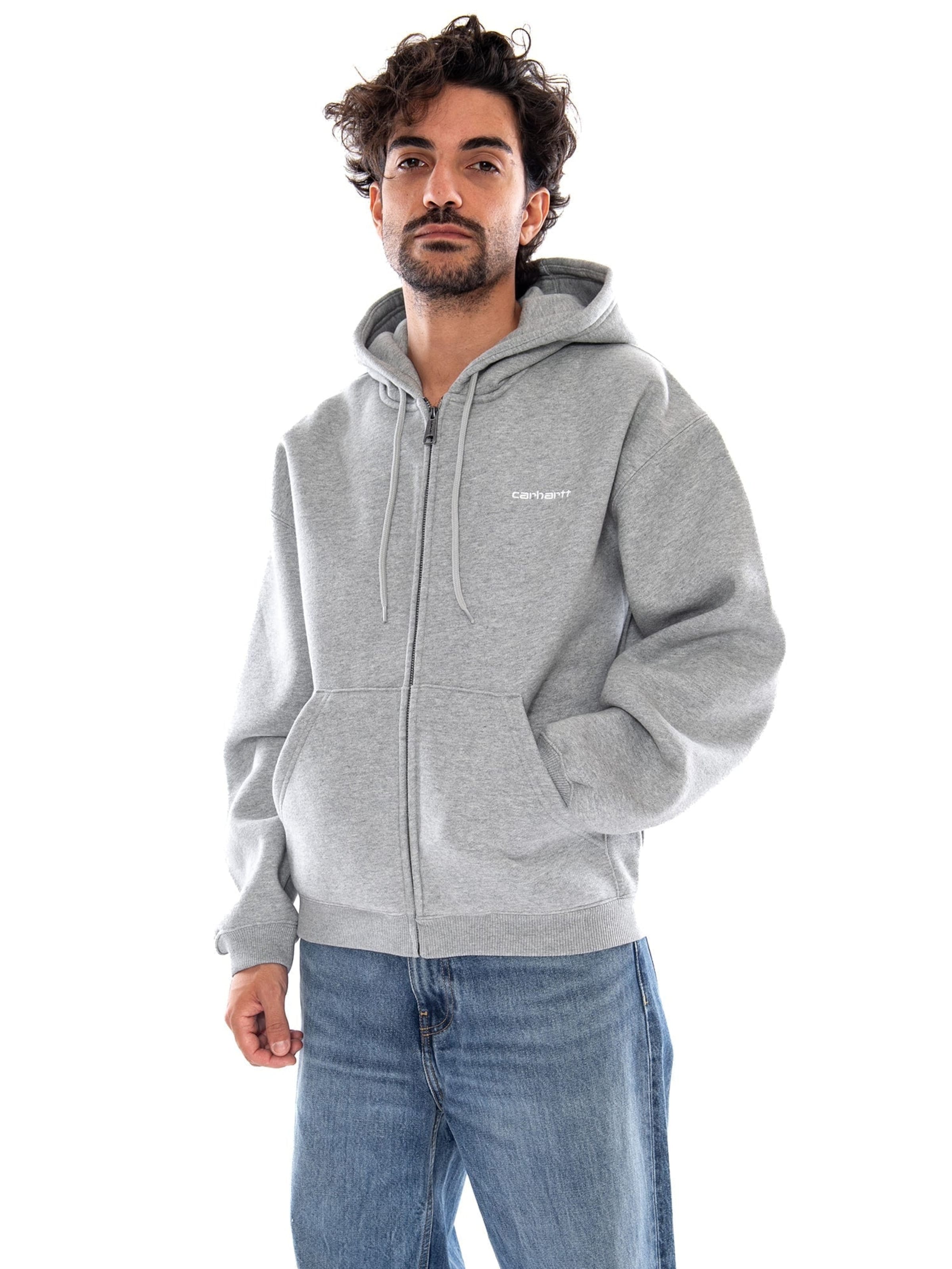 Carhartt WIP Sweatshirt 'HOODED EBBERT JACKET GREY HEATHER / WHITE' in Grey: front