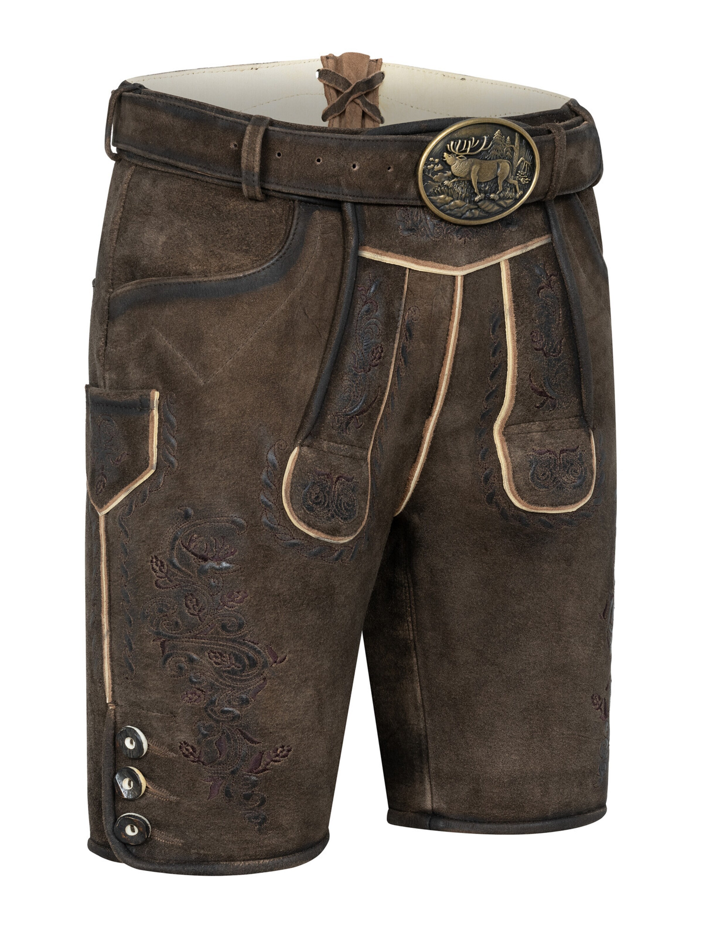 Trachtenhof Nübler Regular Traditional Pants 'Lederhose kurz Lasse' in Brown: front