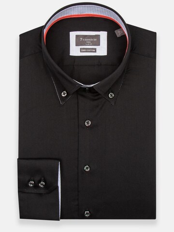 Camicia business 'Roma Iconic Satin Man Shirt White' di 7Camicie in nero: frontale