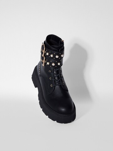 Bershka Lace-Up Ankle Boots in Black