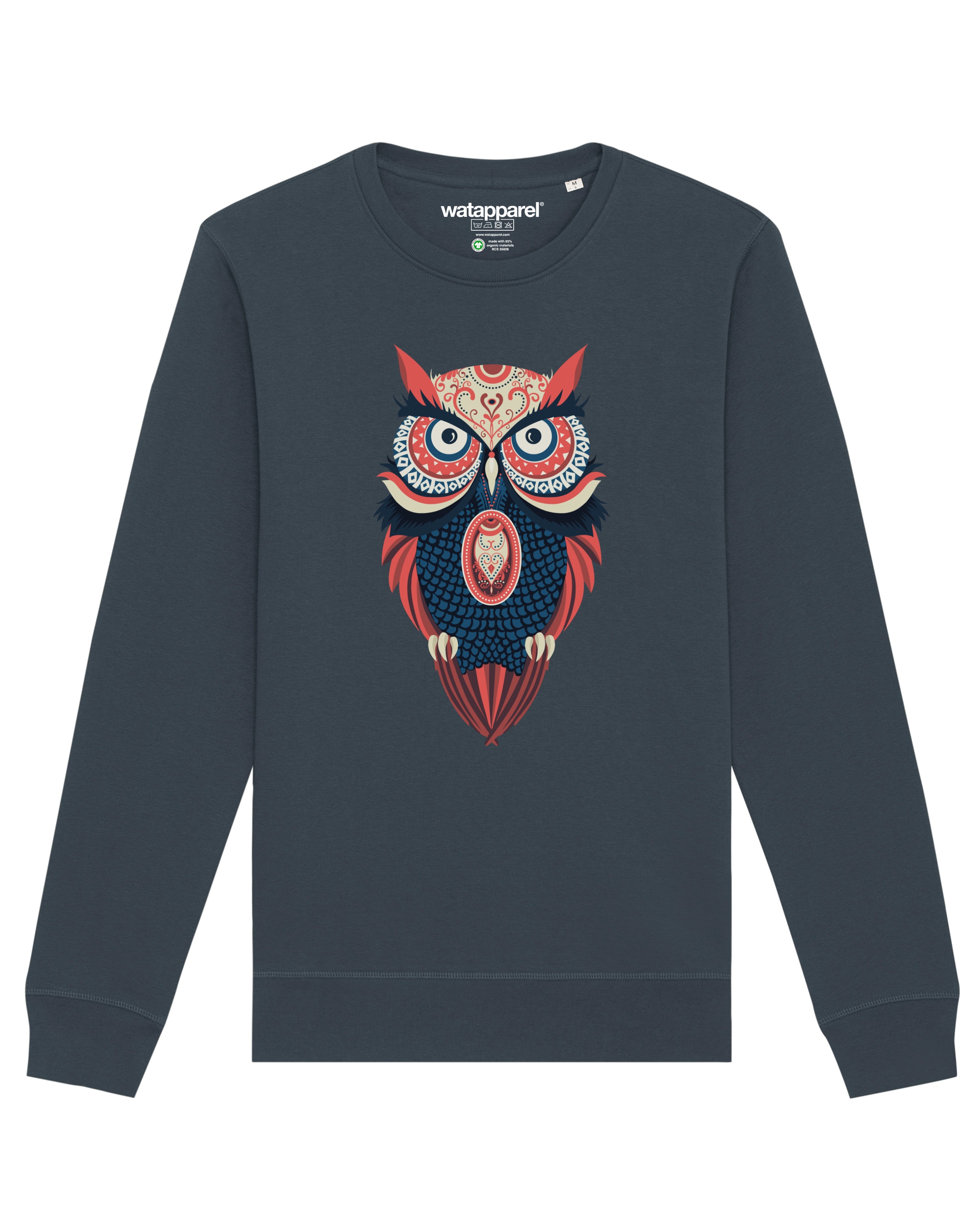 Sweat-shirt ' Colorful Owl ' Watapparel en gris : devant