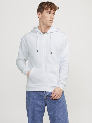 JACK & JONES Zip-Up Hoodie in White: front