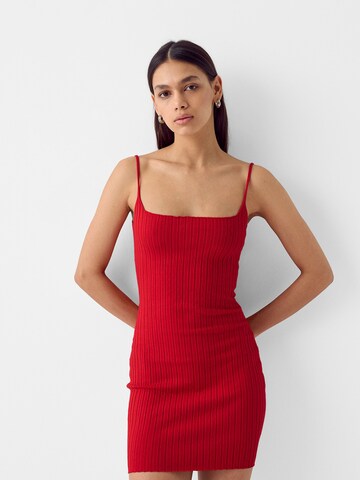 Bershka Gebreide jurk in Rood: voorkant