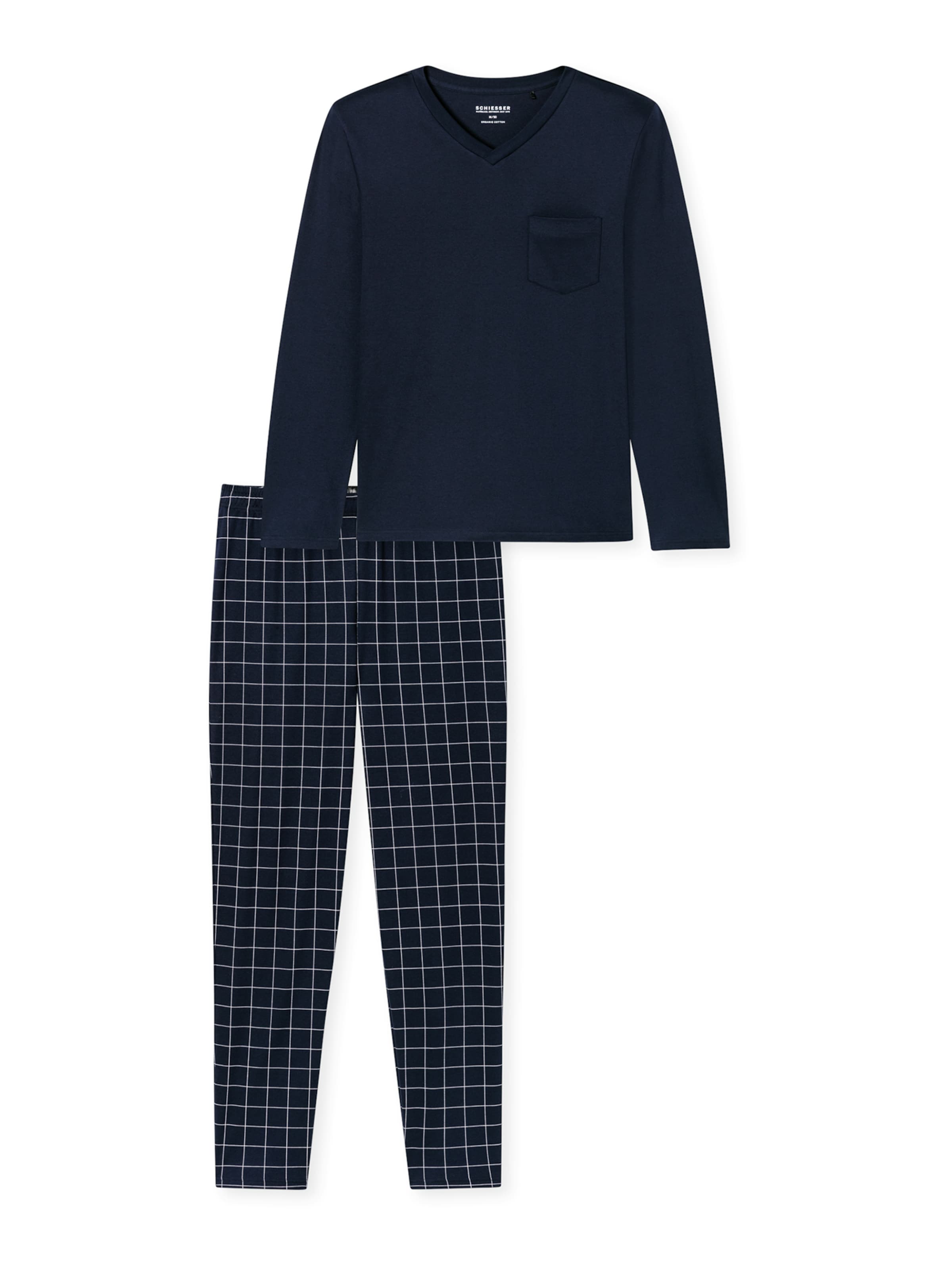 SCHIESSER Pyjama lang ' Fine Interlock ' in Blauw: voorkant