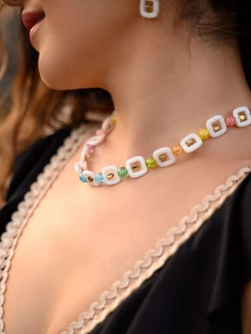 Chaîne 'Colorful Crackle Crystals and Square Agate Necklace' THE GEM STORIES JEWELRY en mélange de couleurs