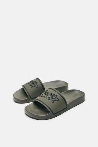 Pull&Bear Pantolette 'STWD' in Grün