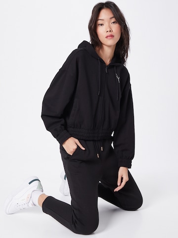 PUMA Athletic Zip-Up Hoodie 'HER' in Black