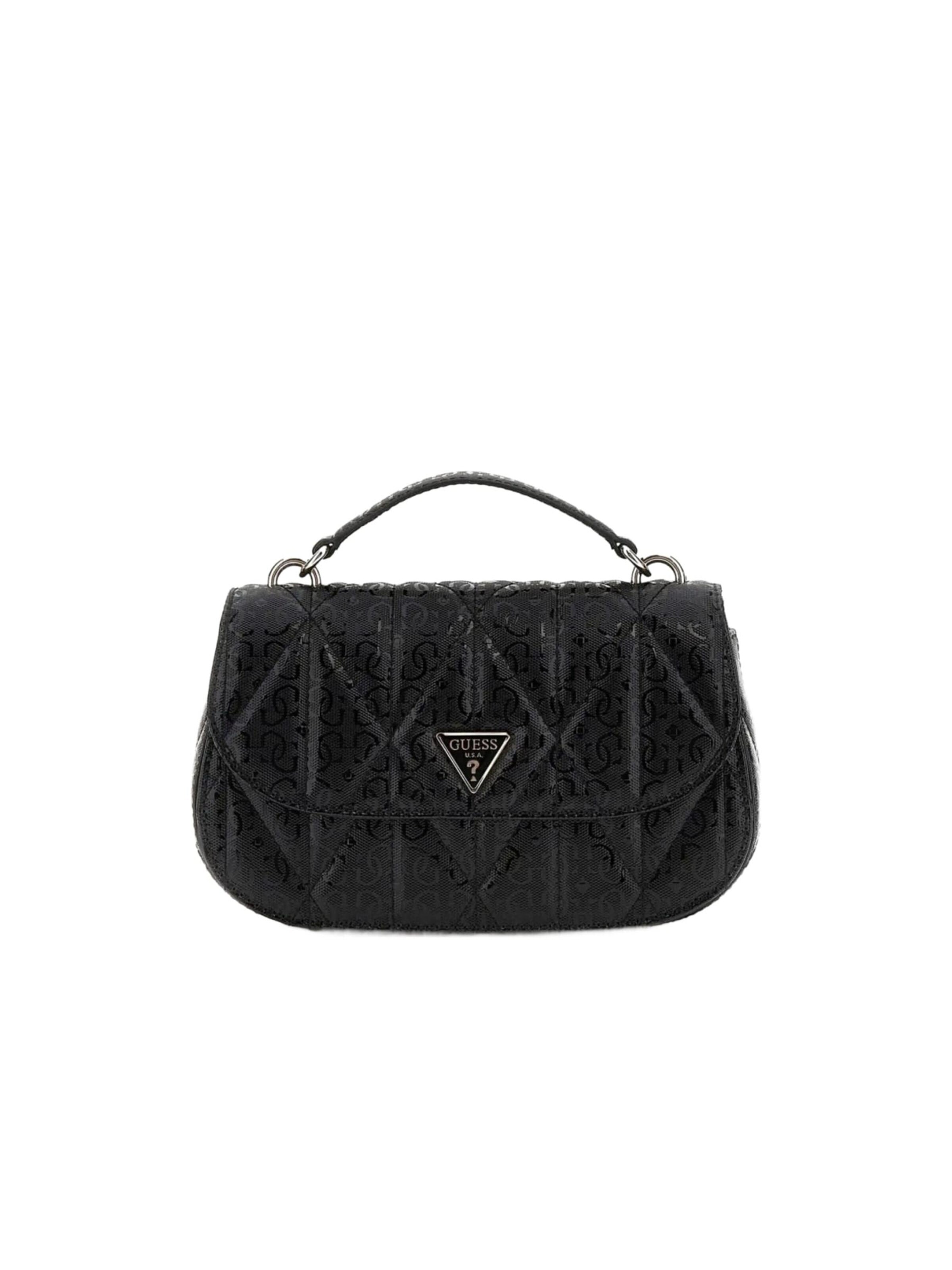 GUESS Õlakott 'Betula Satchel', värv must: eest vaates