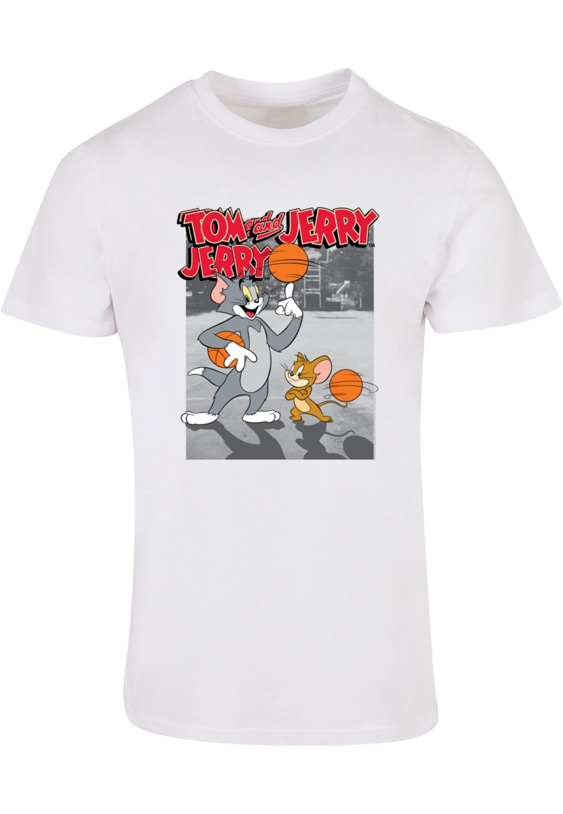ABSOLUTE CULT Shirt 'Tom And Jerry - Basketball Buddies' in Wit: voorkant