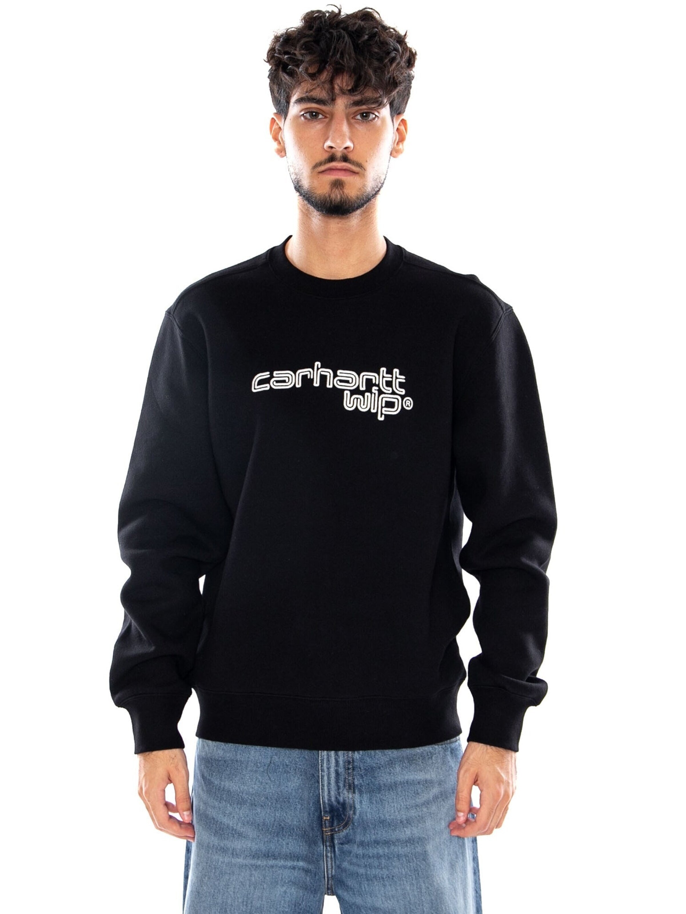Carhartt WIP Sweatshirt 'WIRELESS SWEAT BLACK / WHITE' in Zwart: voorkant