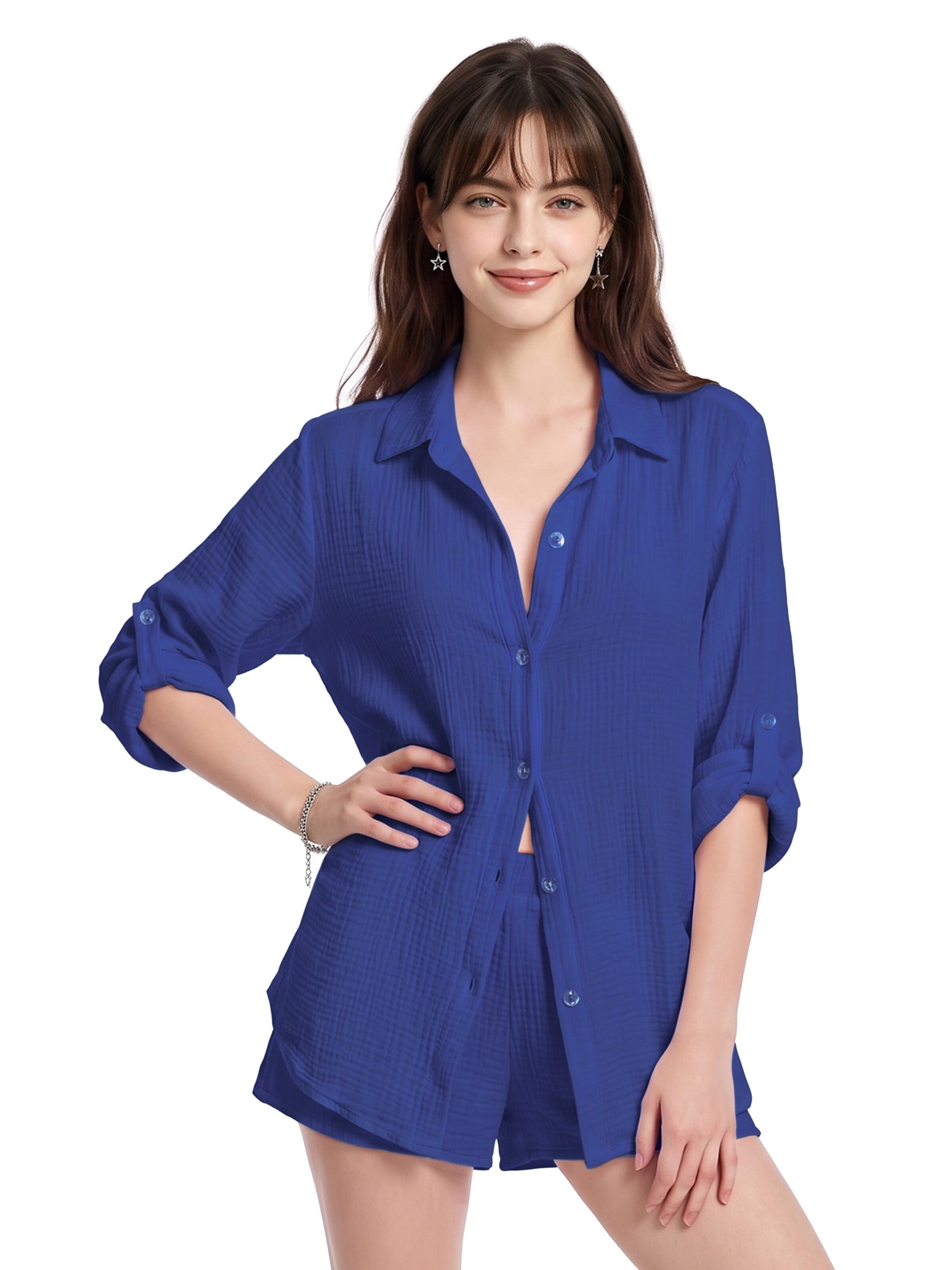 TorWeit Oversizeshirt 'Essential Cotton Shirt'‌‌‌‌ in Blau
