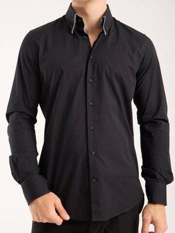 Slim fit Camicia business di 7Camicie in nero: frontale