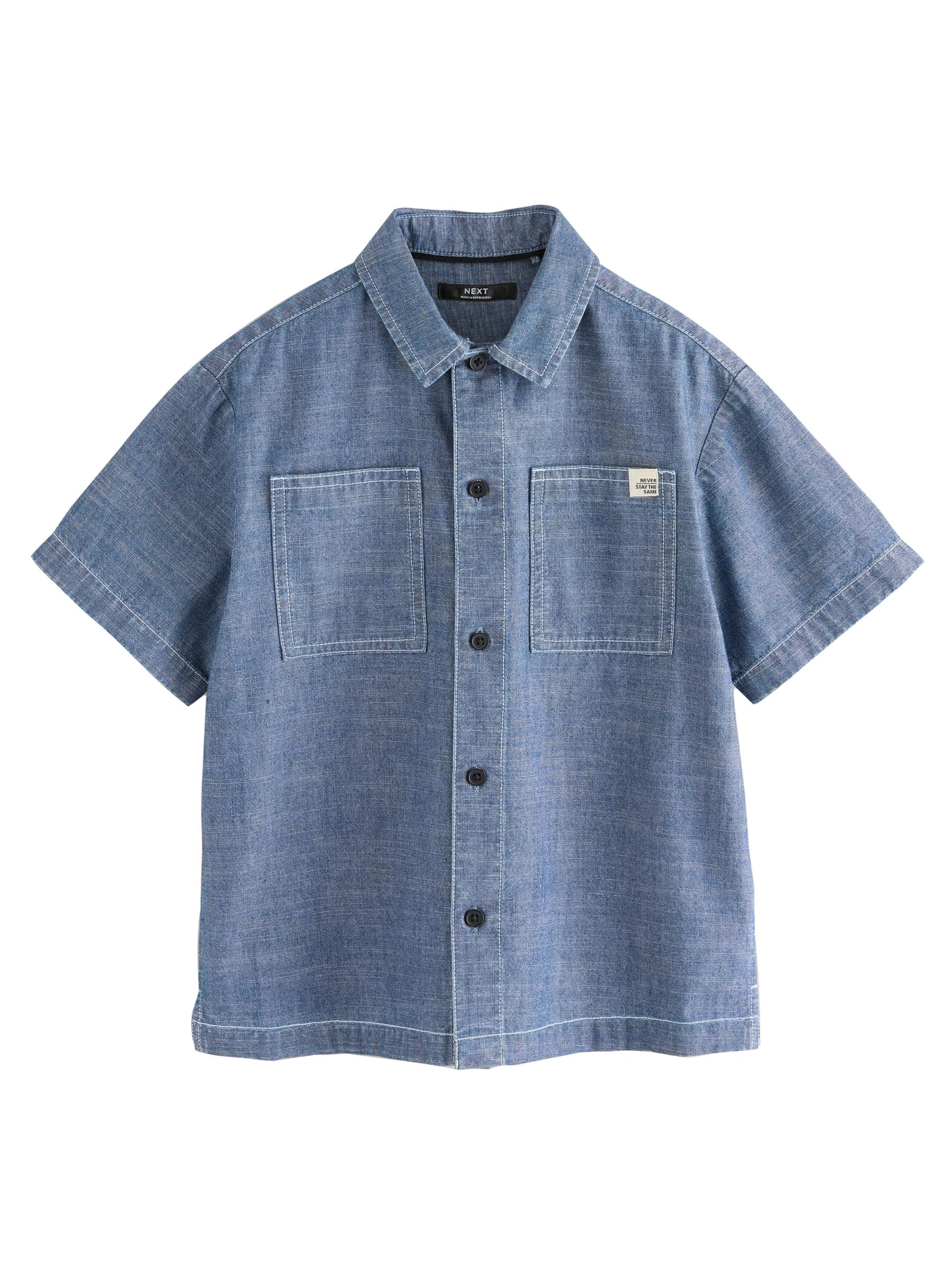 Next Regular fit Πουκάμισο 'Kurzärmelig Chambray' σε μπλε: μπροστά