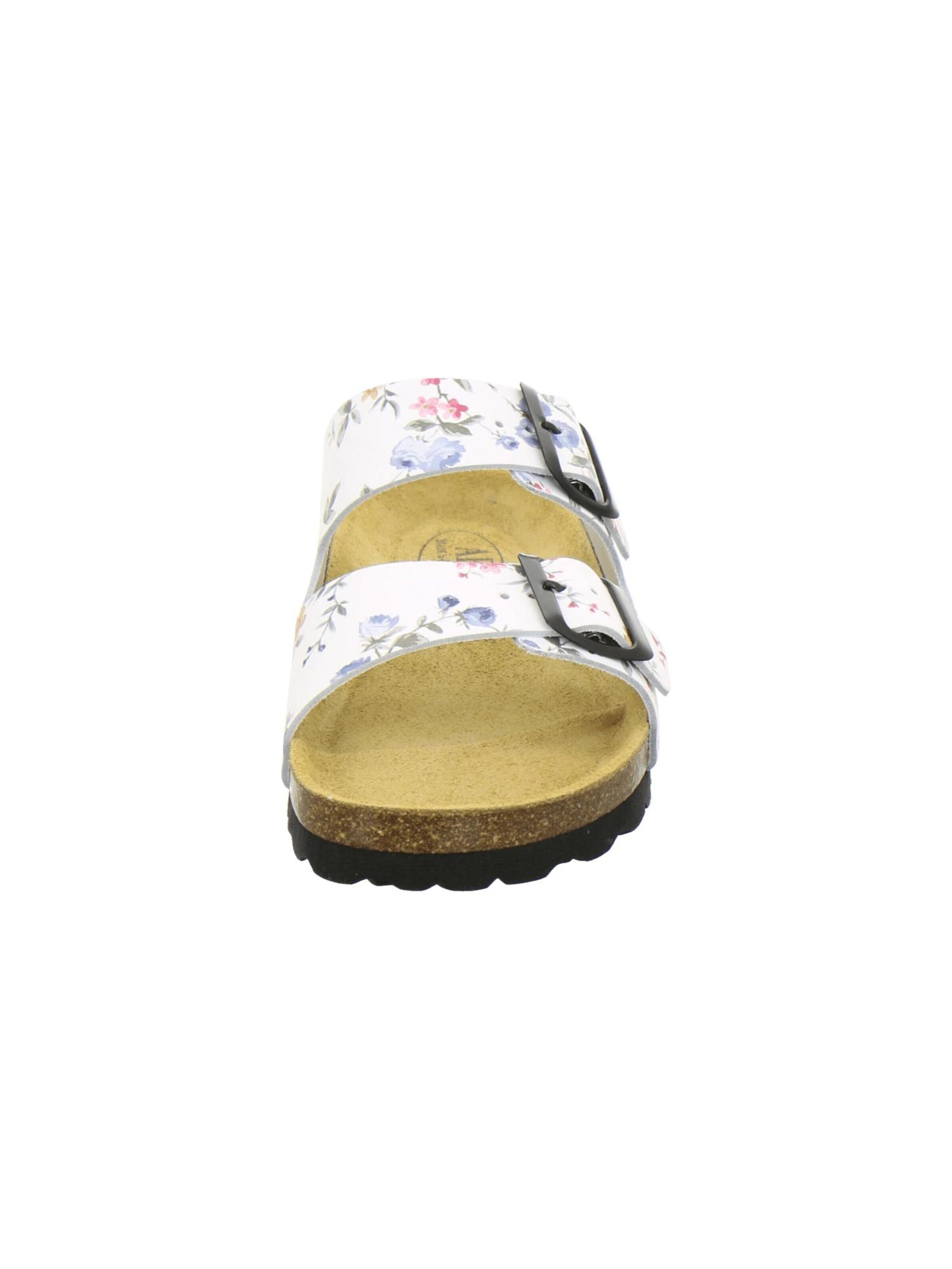 AFS-Schuhe - Zapatos abiertos 'Pantoletten Damen Zweischnaller weiß-flower' en blanco