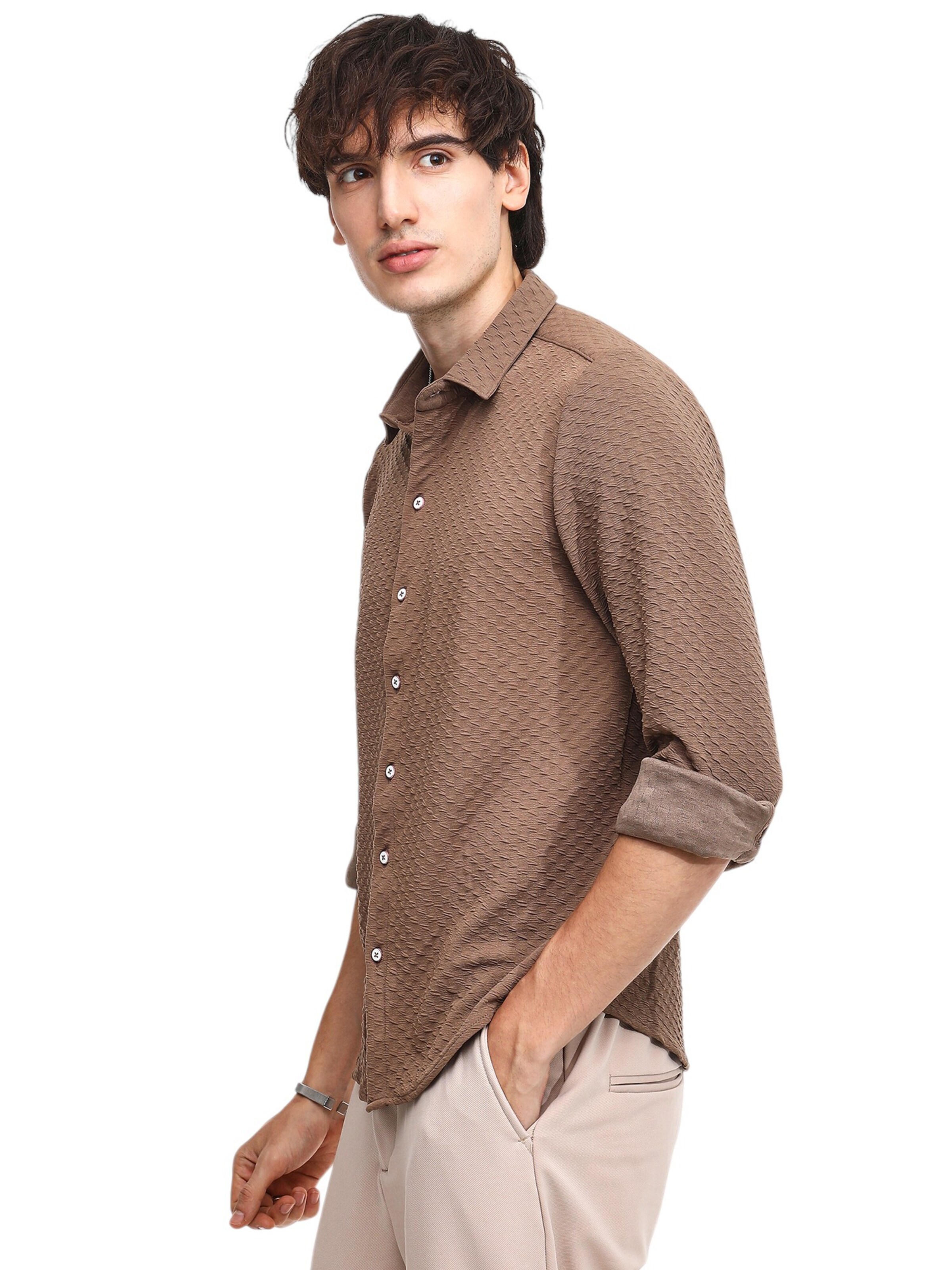 Campus Sutra Regular Fit Hemd 'Yannic' in Braun