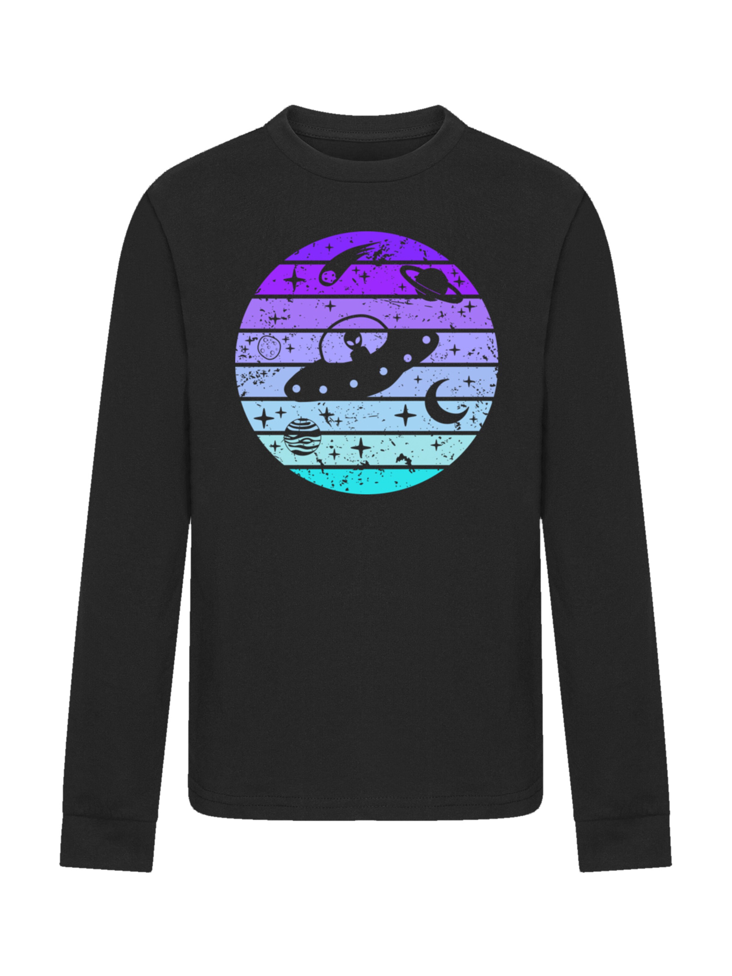 F4NT4STIC Shirt 'Retro Alien Weltraum Sonnenuntergang' in Schwarz: Vorderseite