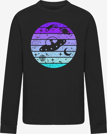 F4NT4STIC Shirt 'Retro Alien Weltraum Sonnenuntergang' in Schwarz: Vorderseite
