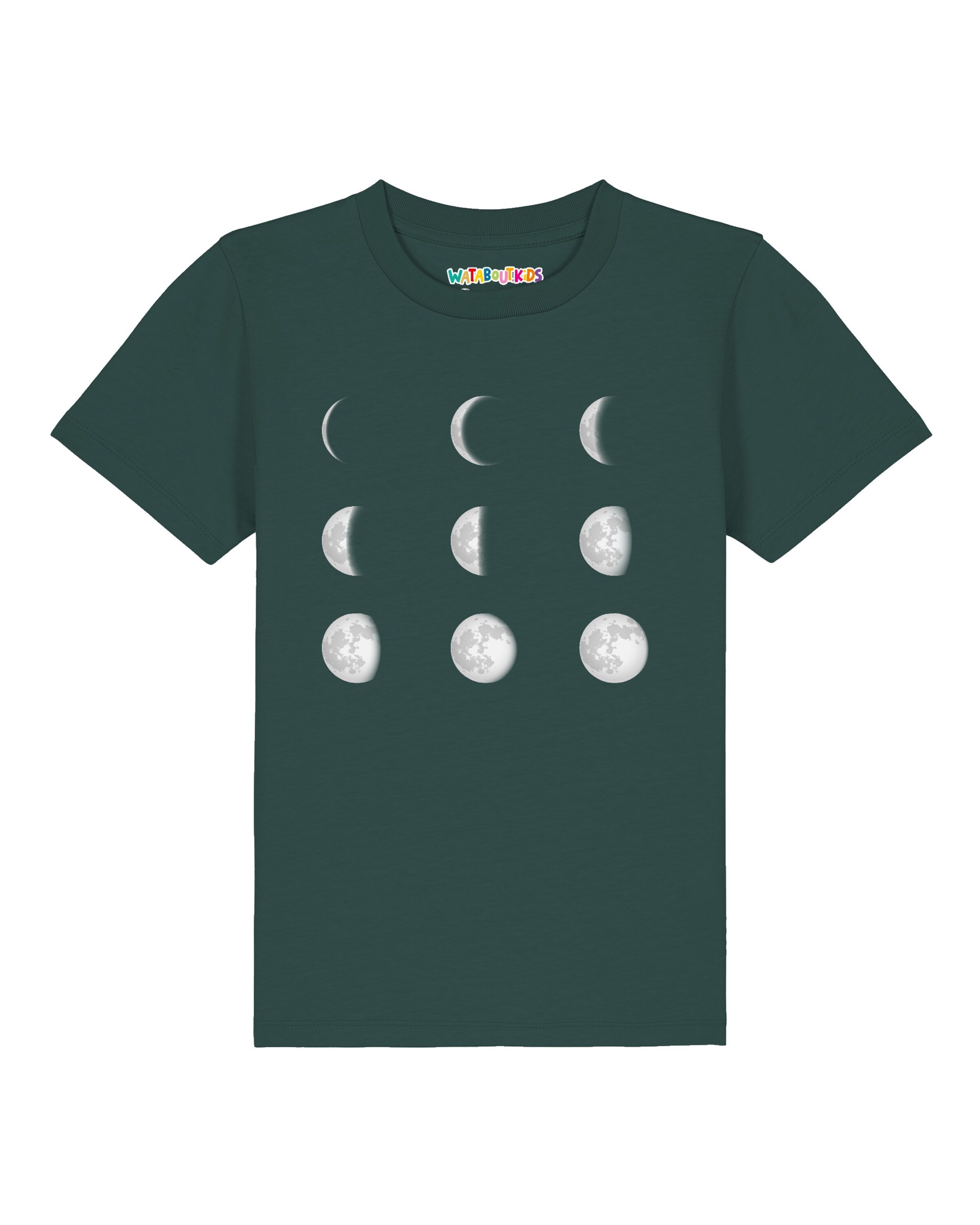 Maglietta 'Moonphases' di watabout.kids in verde: frontale