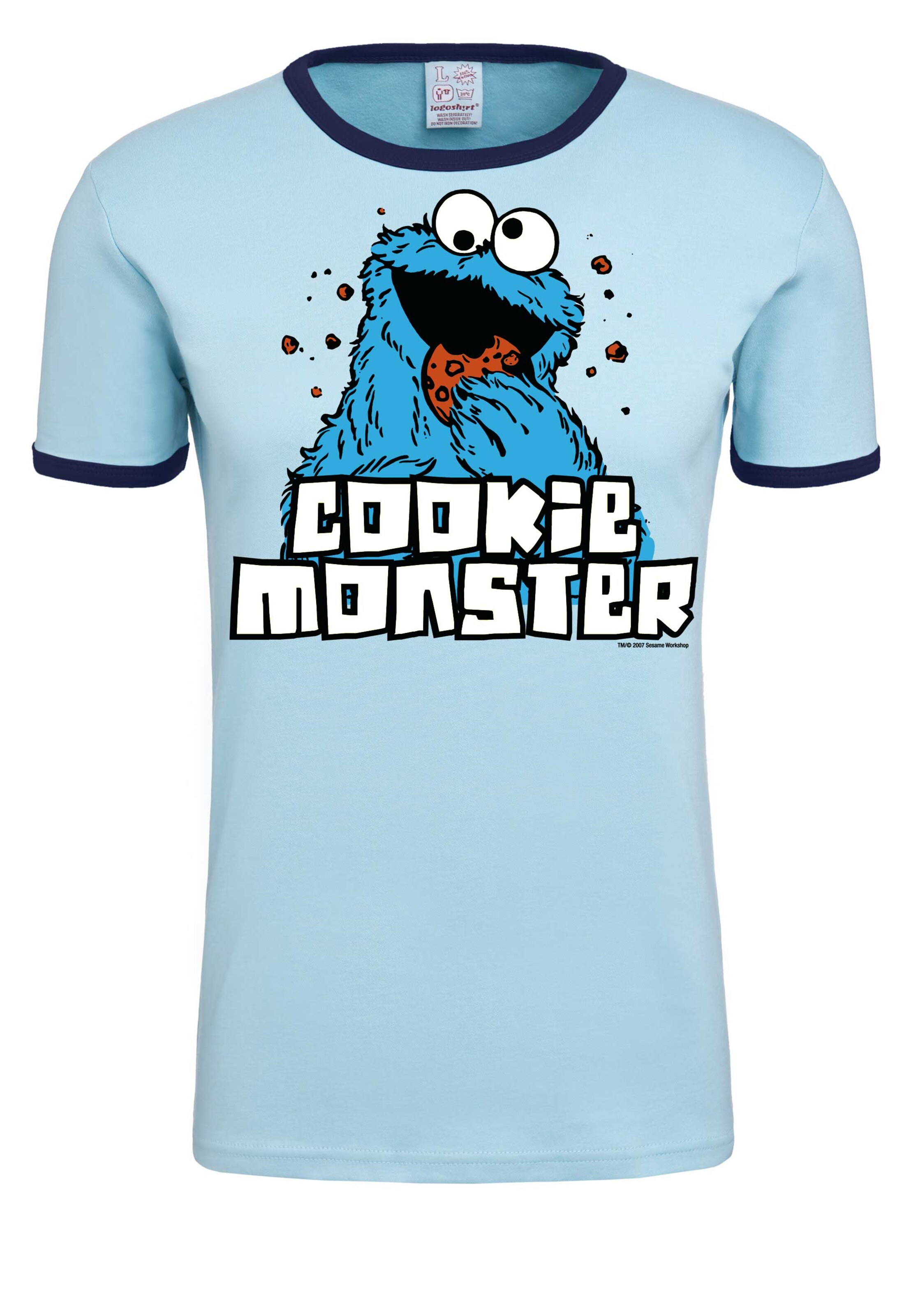 LOGOSHIRT Shirt 'Cookie Monster' in Blue: front