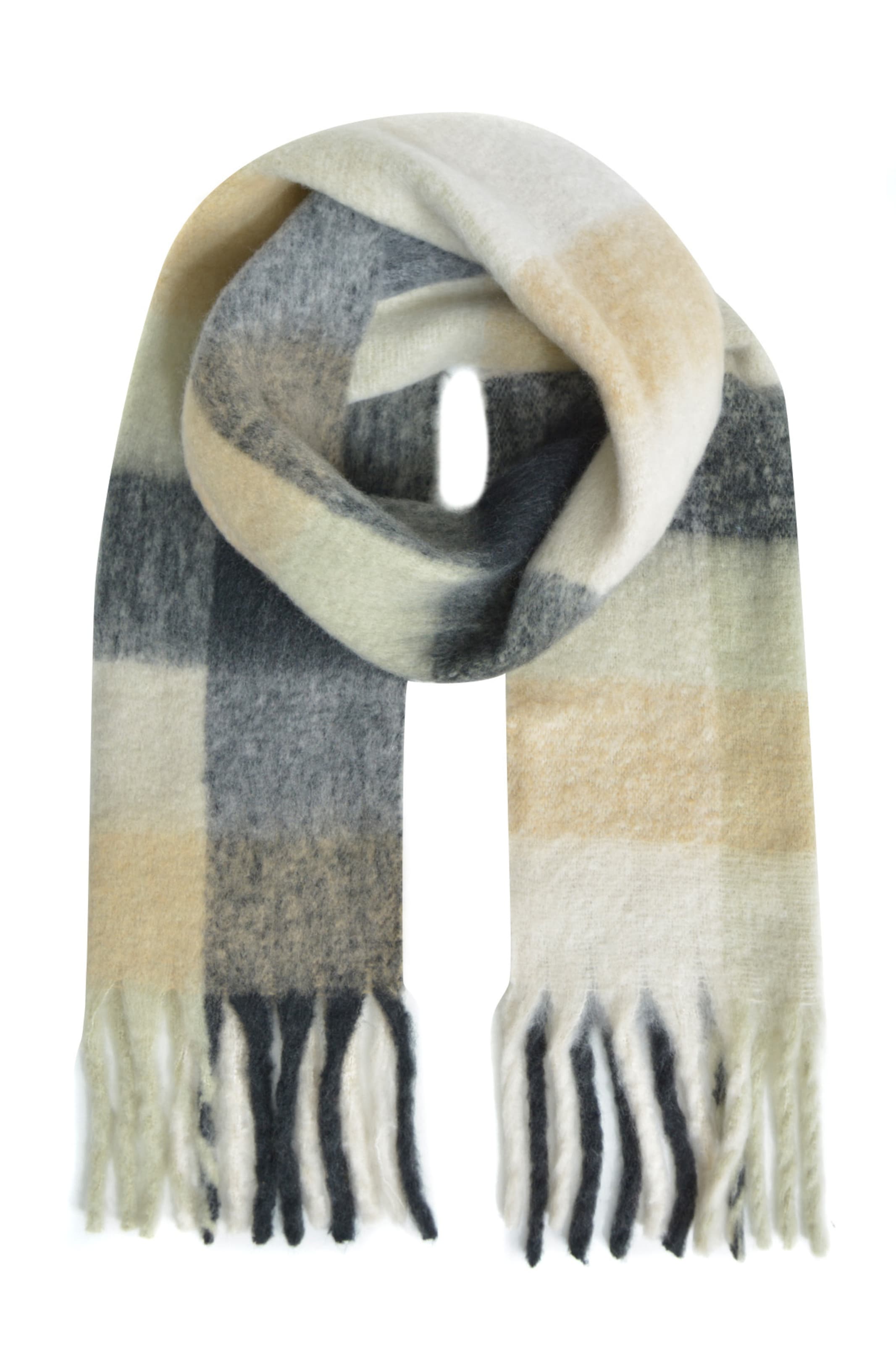 Smith&Soul Schal mit Karomuster und Fransen in beige, Produktansicht
