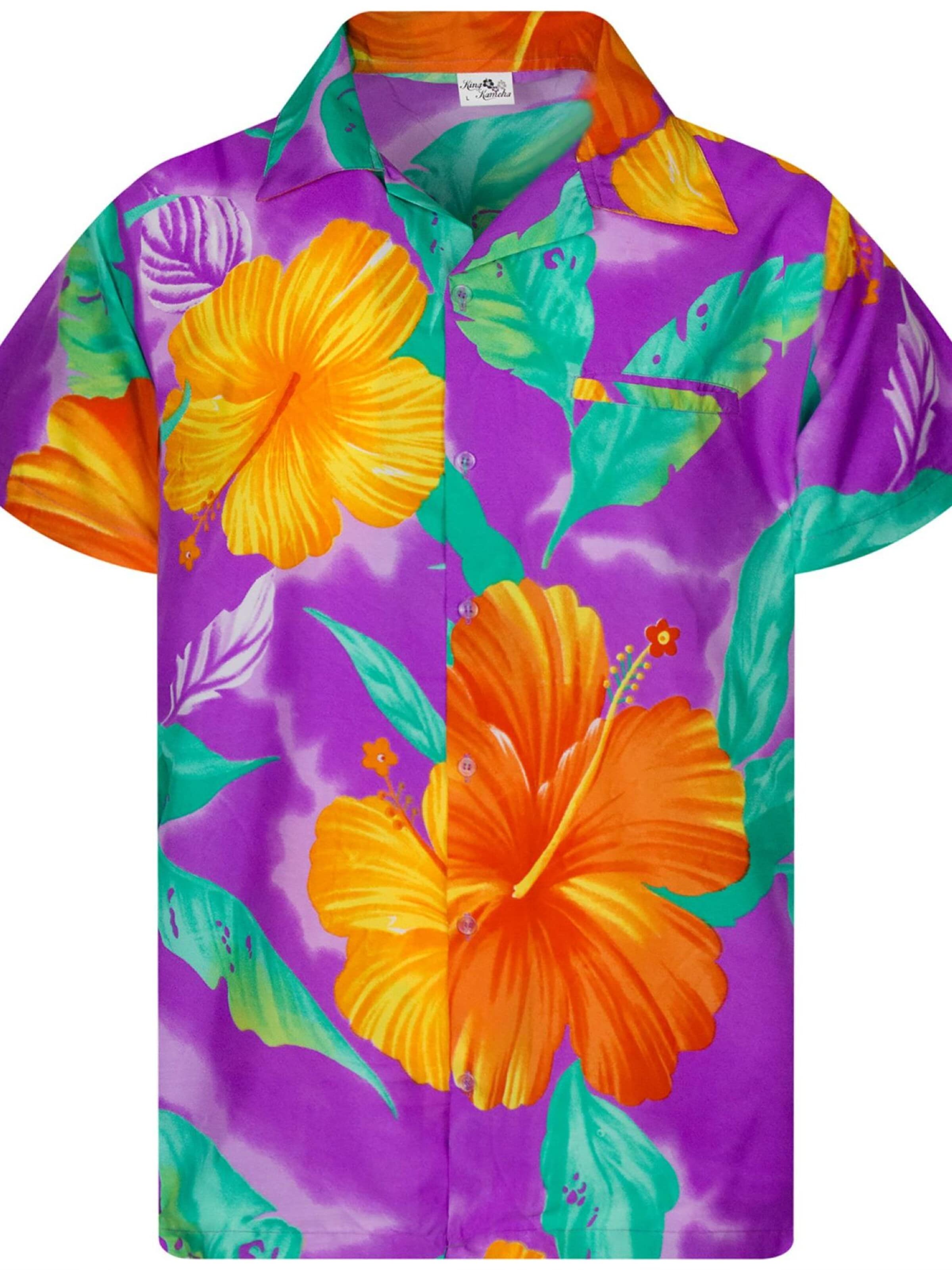 King Kameha Shirt 'Big Flower' in Lila: voorkant