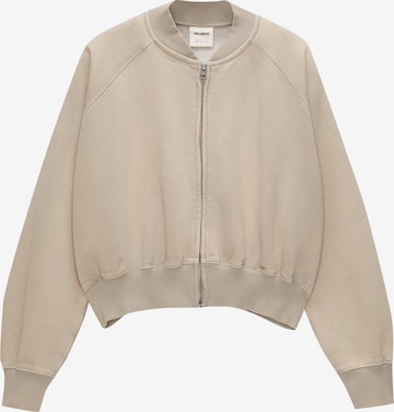 Pull&Bear Sweat jacket in Brown: front