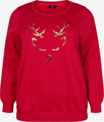 Zizzi - Sweatshirt 'CHRISTMAS' em vermelho: frente