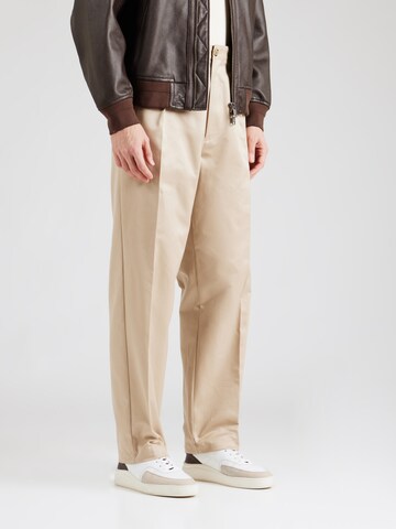 BOSS Loosefit Veckad byxa 'C-Kai-DPL' i beige: framsida