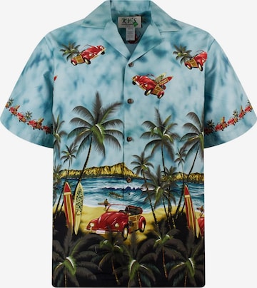 KY's Button Up Shirt 'Fliegende Autos' in Green: front