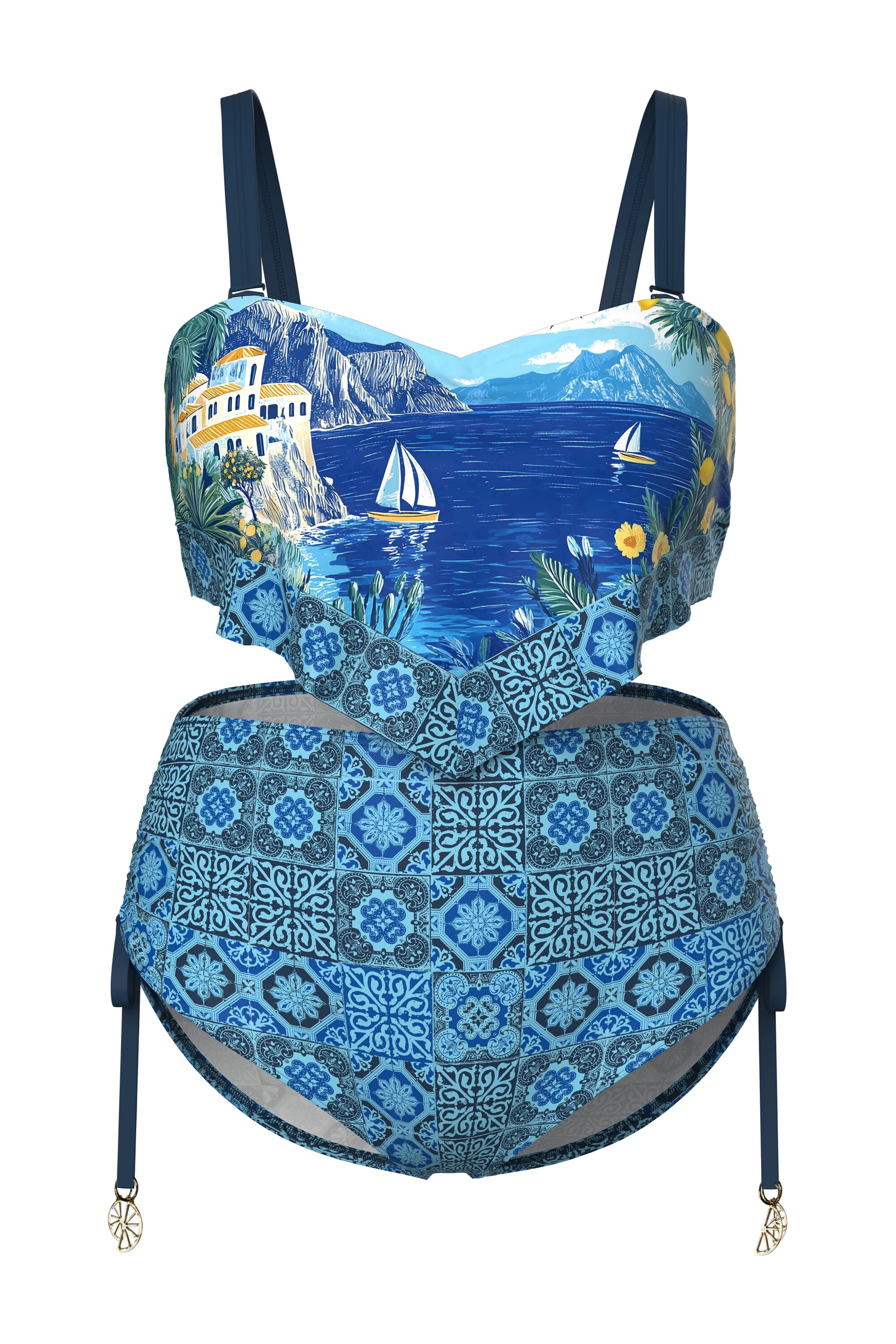 Ulla Popken Bustier Badeanzug in Blau: Vorderseite