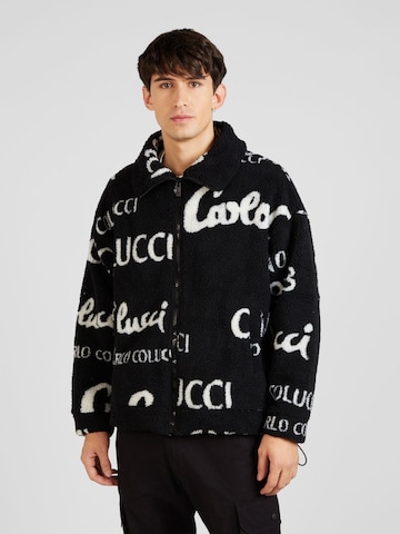 Carlo Colucci Fleece jas in Zwart: voorkant