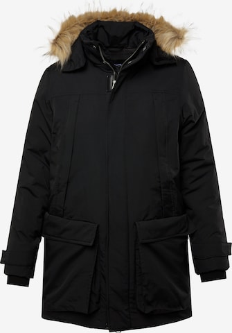 Men Plus Winterparka in Zwart: voorkant