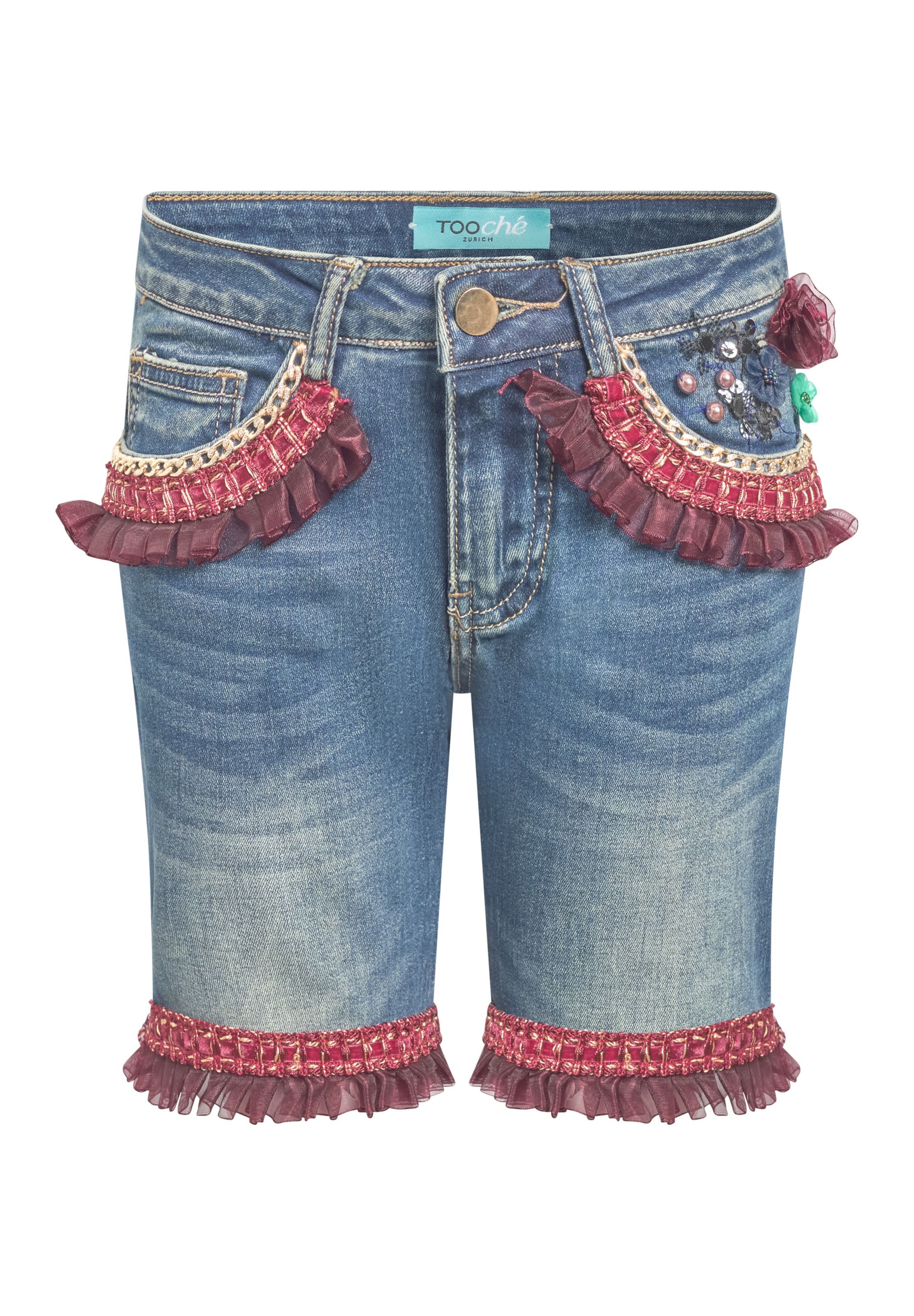 TOOche Regular Shorts 'Blumen' in Blau: Vorderseite