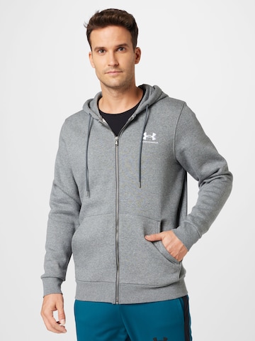 UNDER ARMOUR Sports sweat jacket 'Essential' in Grey: front