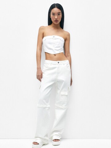 Pull&Bear Wide leg Cargo jeans in White