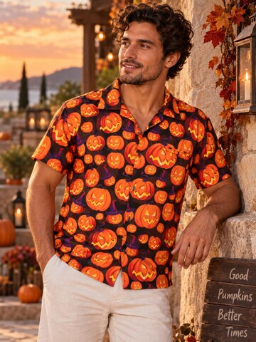 Maglietta 'Halloween Pumpkin Allover' di King Kameha in arancione
