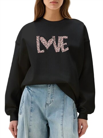 GORHEY Sweatshirt 'Women's Pullover with Leopard Print Heart, Loose Fleece Pullover for Autumn/Winter' in Black: front