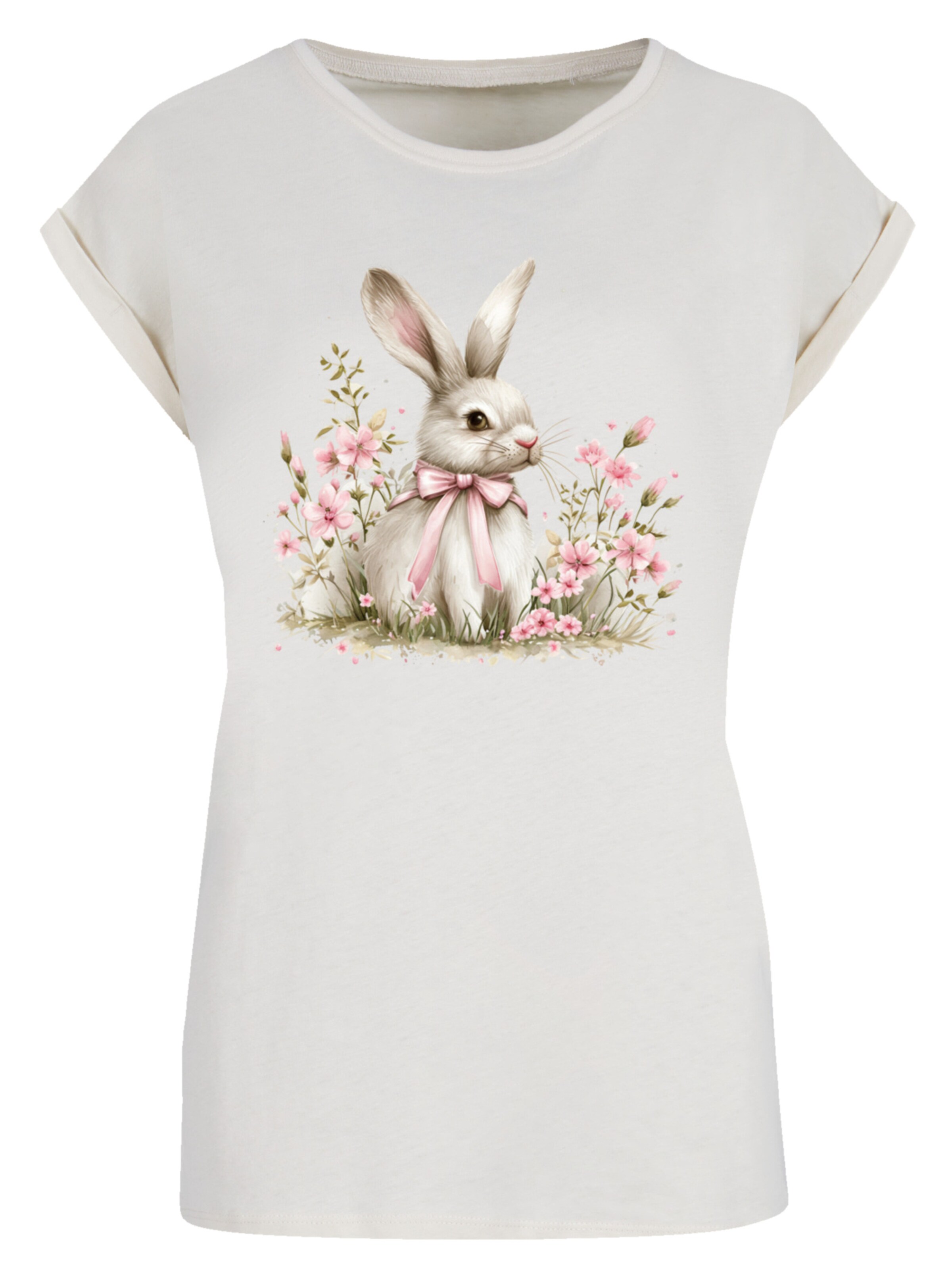 F4NT4STIC Shirt 'Niedlicher Osterhase mit Blumen' in Beige: voorkant
