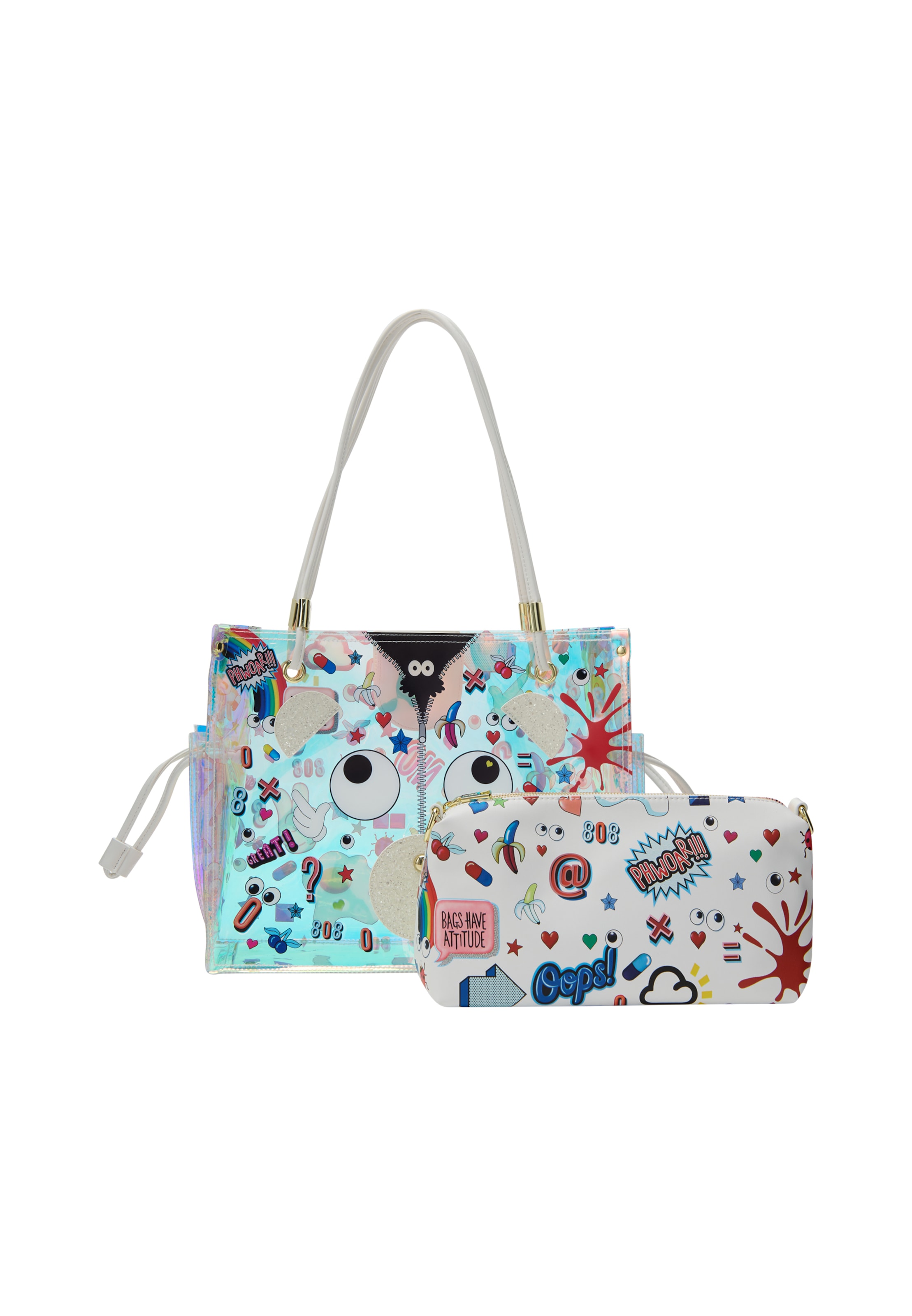 MYMO Torba shopper 'Pop Eyetheme' w kolorze niebieski / żółty / białym, Podgląd produktu