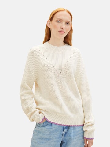 TOM TAILOR DENIM Sweater in White: front