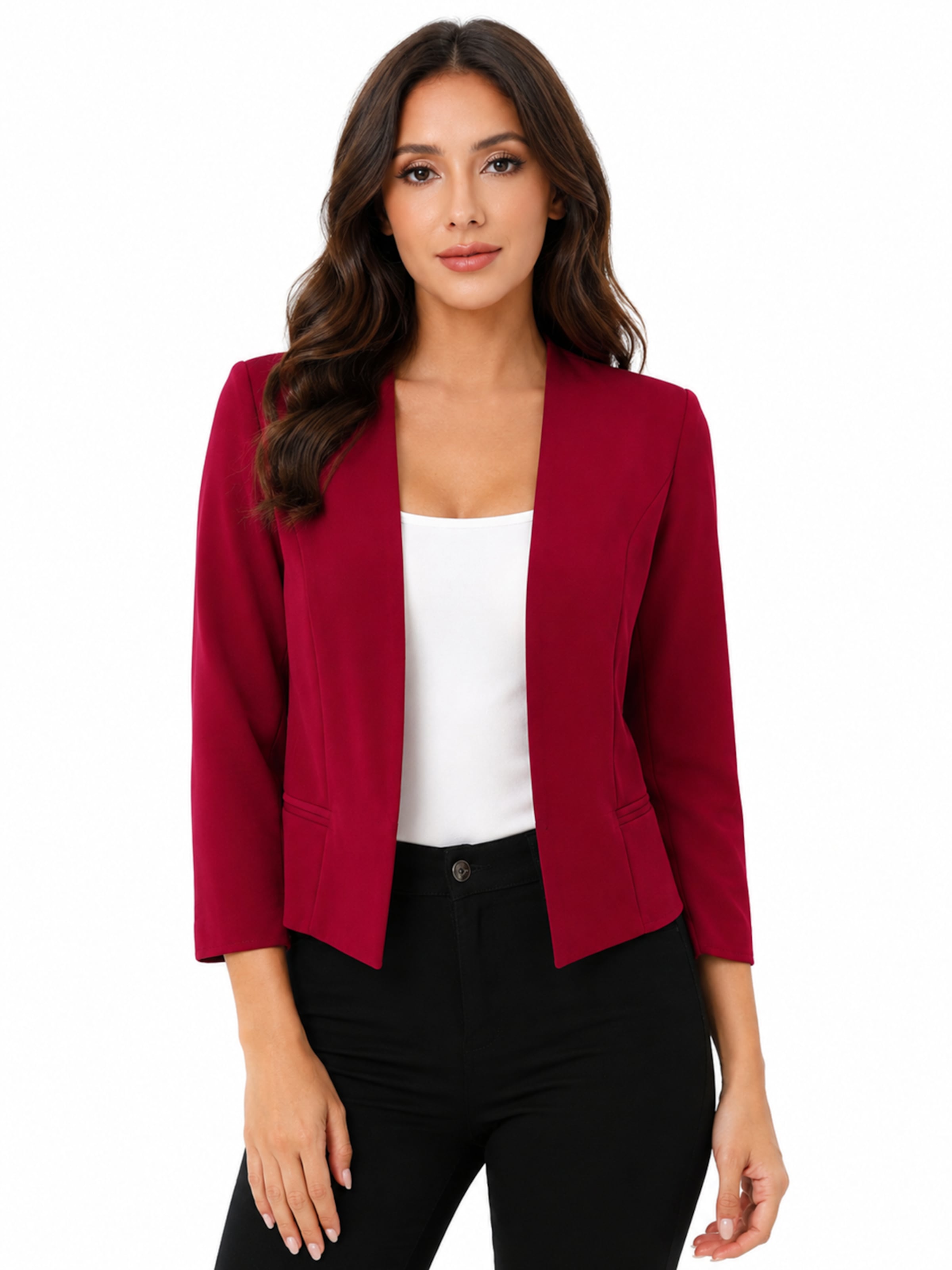 KoJooin Blazer '3/4 Arm Blazer für Damen Kurz Cardigans Elegant Sommer Business Jacke Open Front Strickjacken'‌‌‌ in Rot: Vorderseite