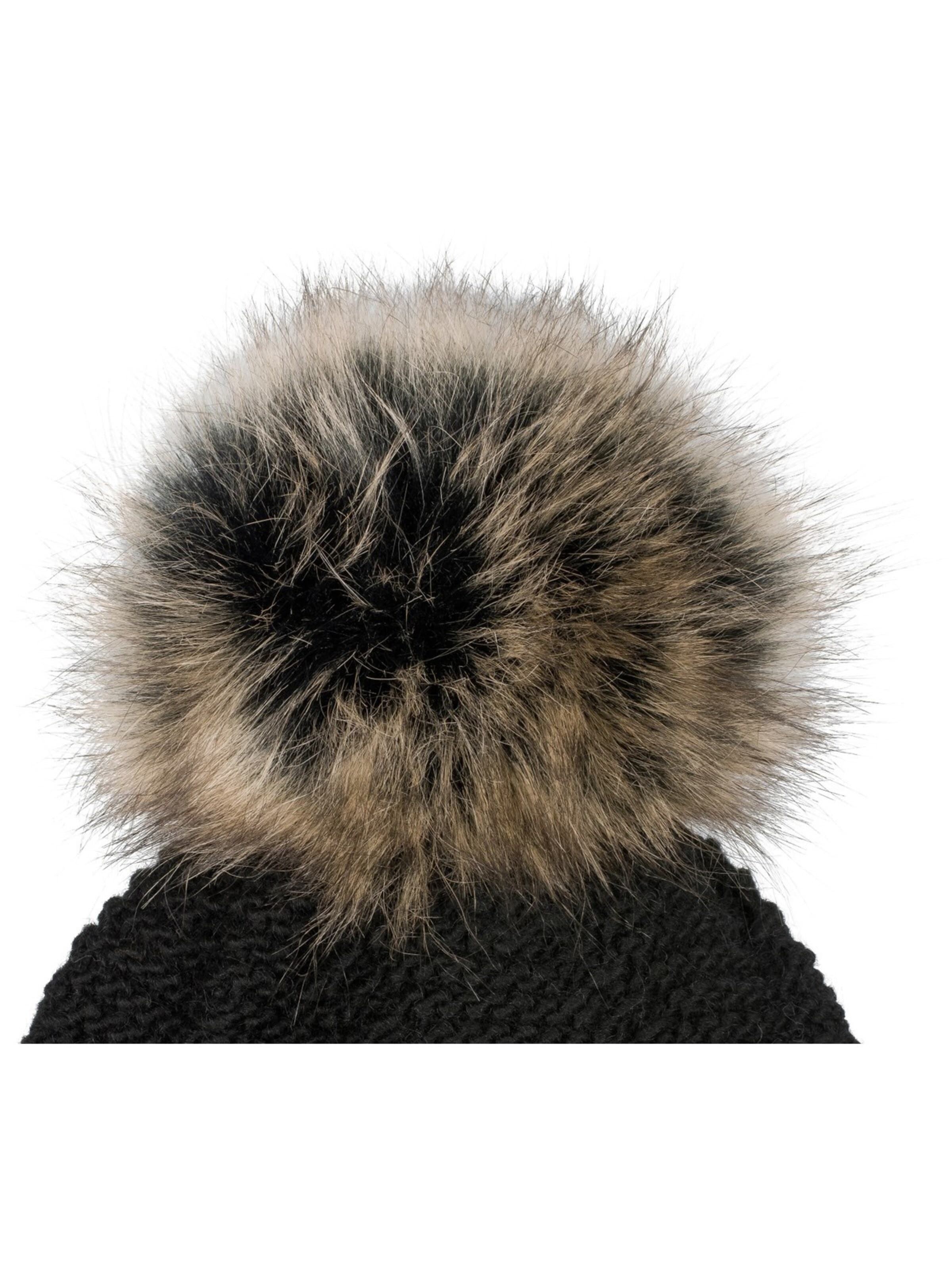 styleBREAKER Mütze 'Einfarbige Strick Bommelmütze mit Thermo-Fleece'‌‌‌‌‌‌‌‌ in Schwarz