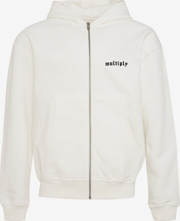 Multiply Apparel Zip-Up Hoodie 'OLD LONDON' in White: front