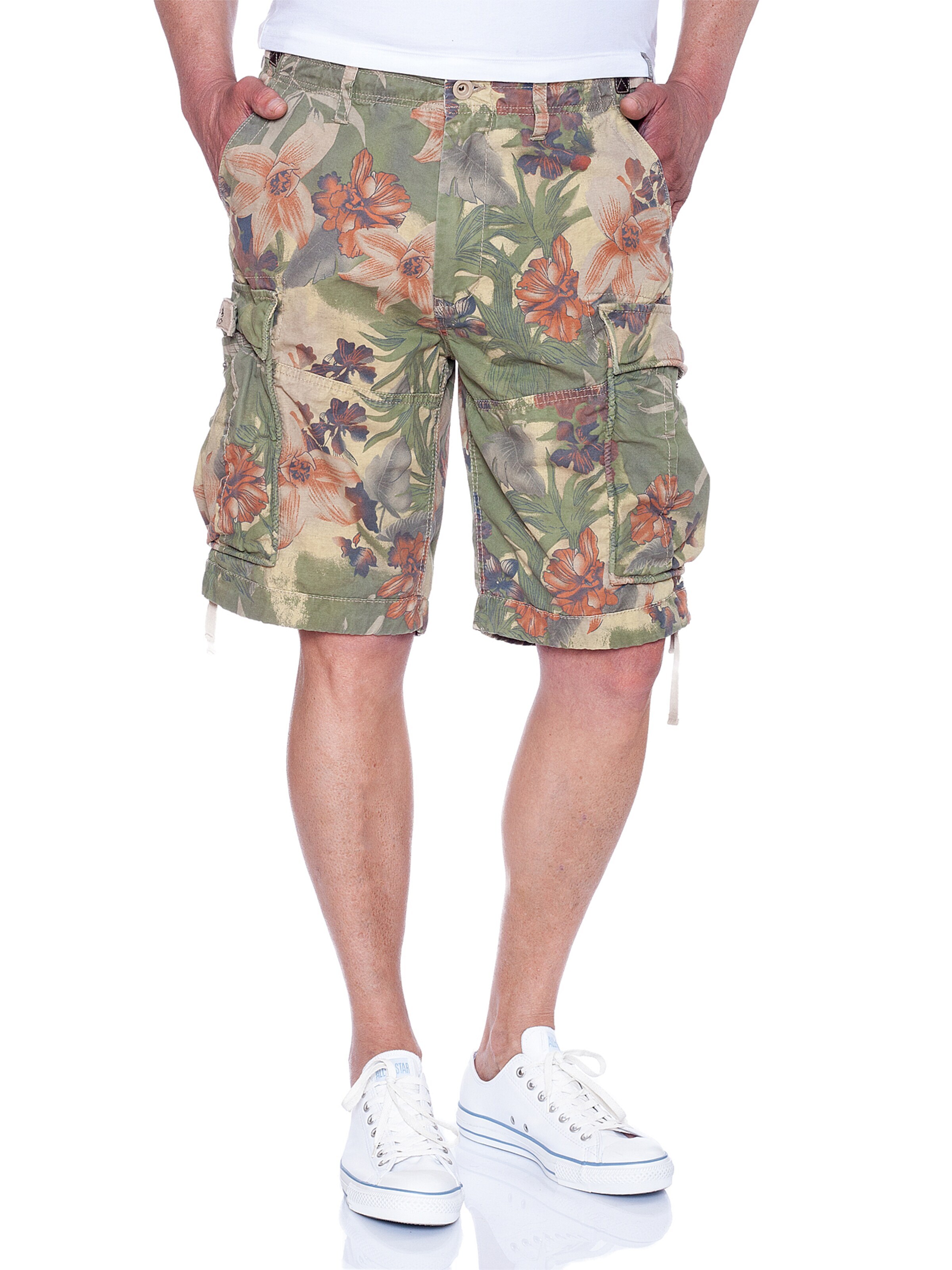 JET LAG Regular Cargo Pants 'Flowers' in Green: front